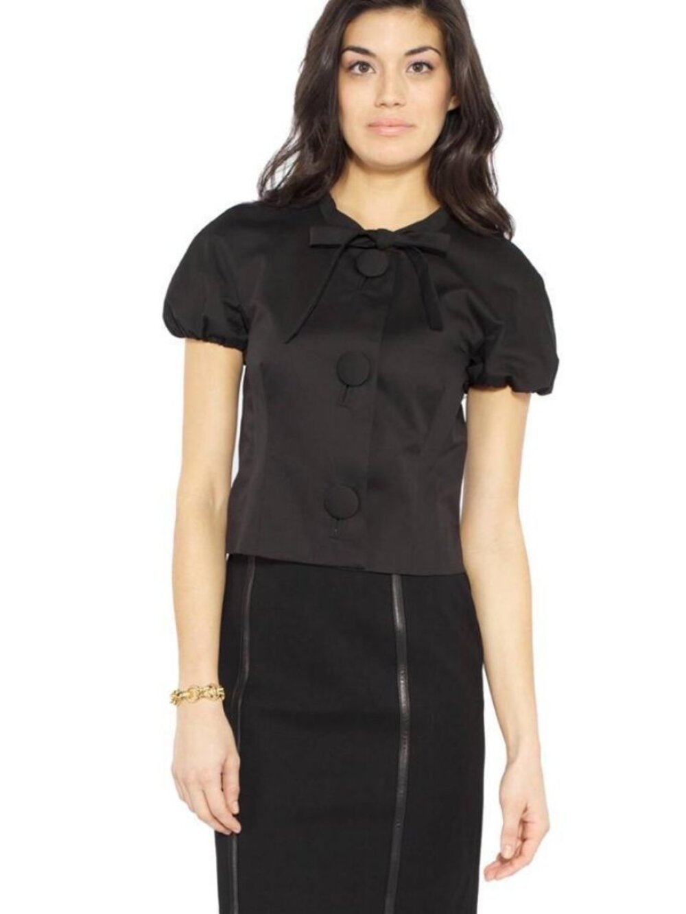 Love Moschino Short Sleeve JACKET Black Chic Tie bow buttons Top Shirt NEW